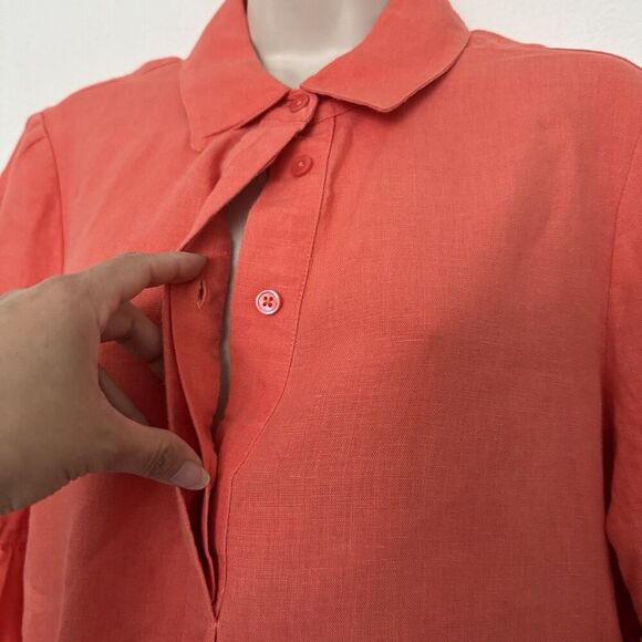 Chicos Linen Orange Fluted Sleeve Shift Dress Sz 8 Pockets Collared Minimalist - Picture 6 of 11